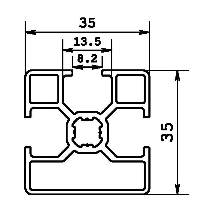 Technische tekening aluminium systeem profiel 35x35 3G van Alumes