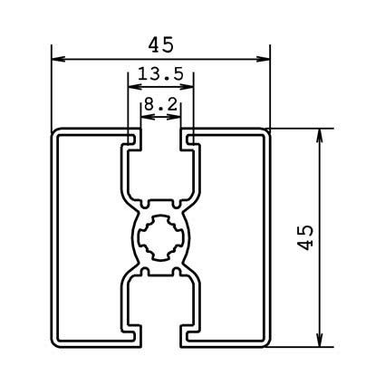 Technische tekening aluminium systeemprofiel 45x45 2G 18°