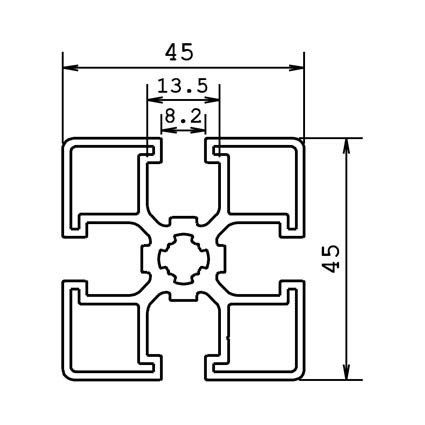 Technische tekening aluminium systeemprofiel 45x45L 4G