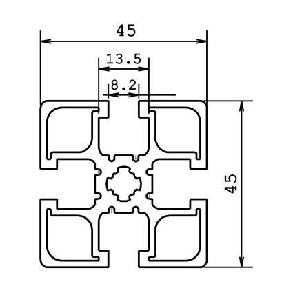 Technische tekening aluminium systeem profiel 45x45Z 4G