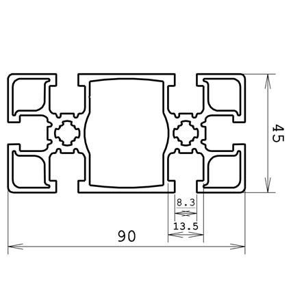 Technische tekening aluminium systeemprofielen 45x90 6G