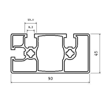 Aluminium systeemprofiel 45x90 3G technische tekening