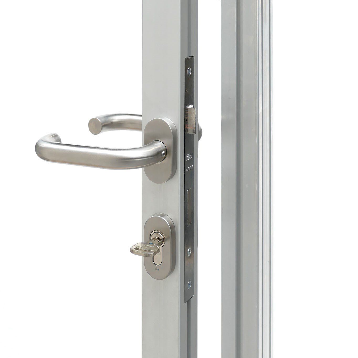 deurklink met slot voor opbouw op alumes aluminiumprofiel en systeemprofielen