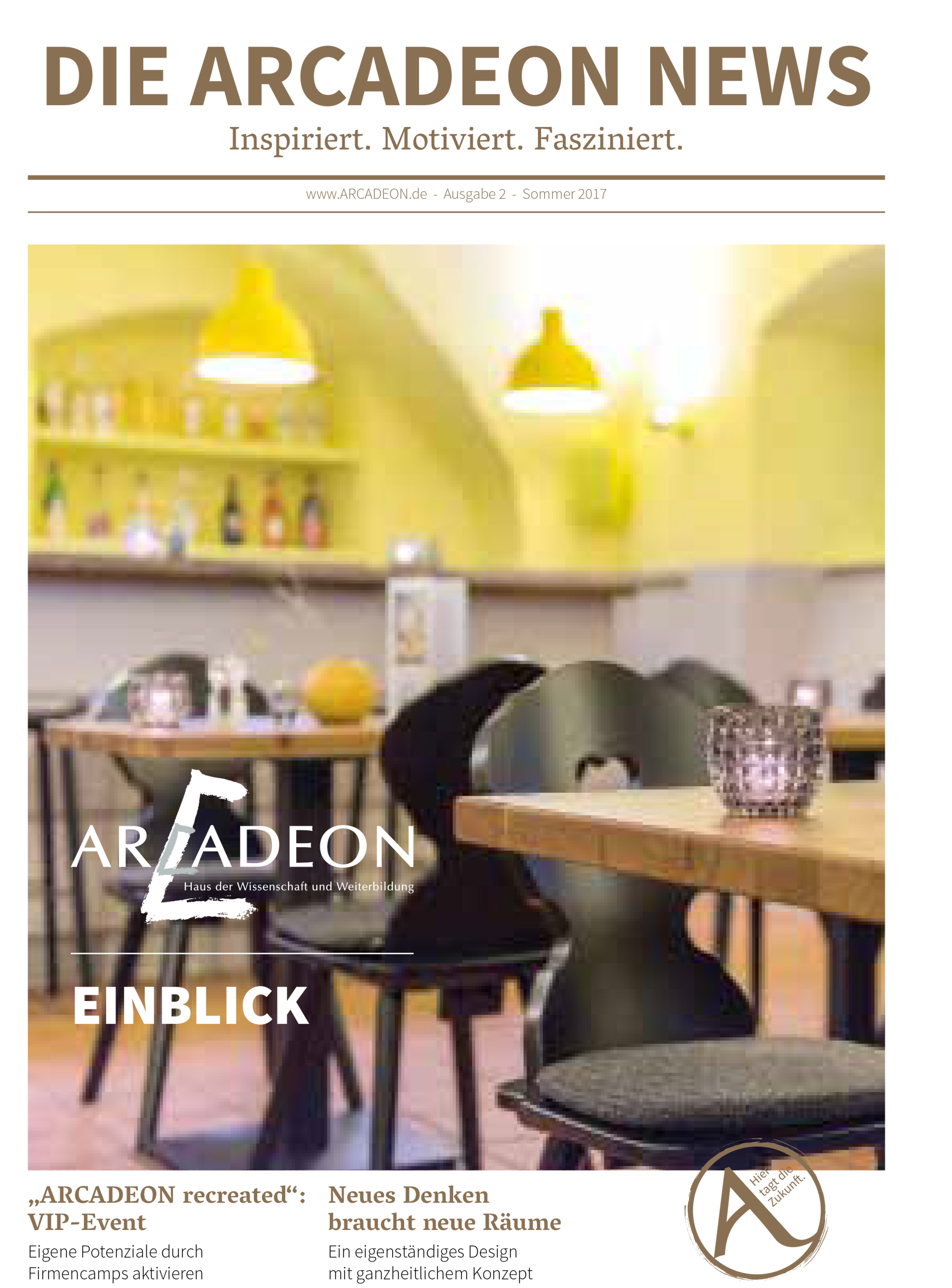 Ein Bild eines Restaurants mit Tischen und Stühlen auf dem Cover einer Zeitschrift.