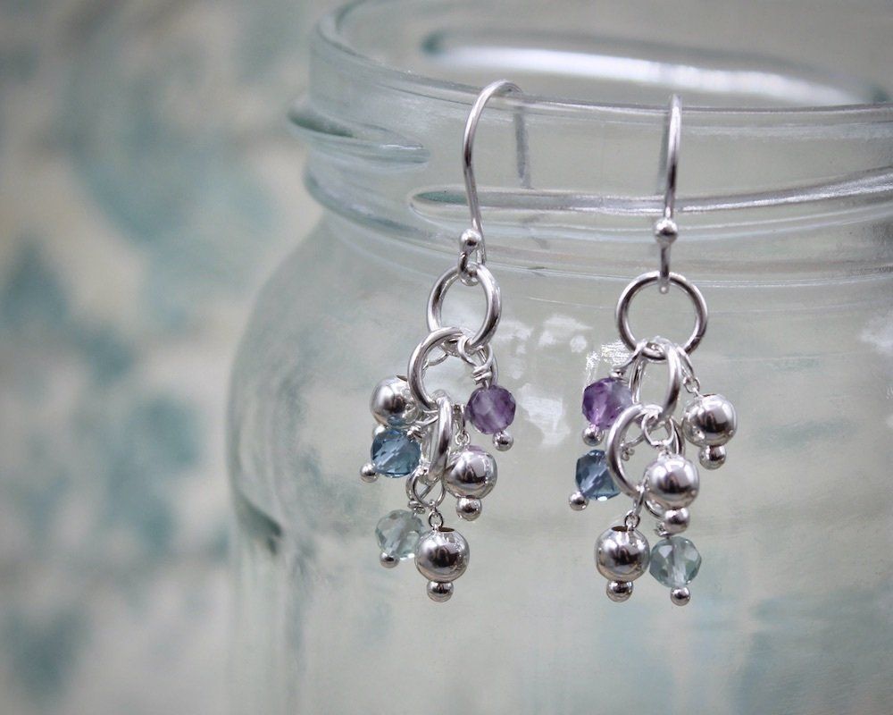Fluorite & Sterling Silver Drop Earrings