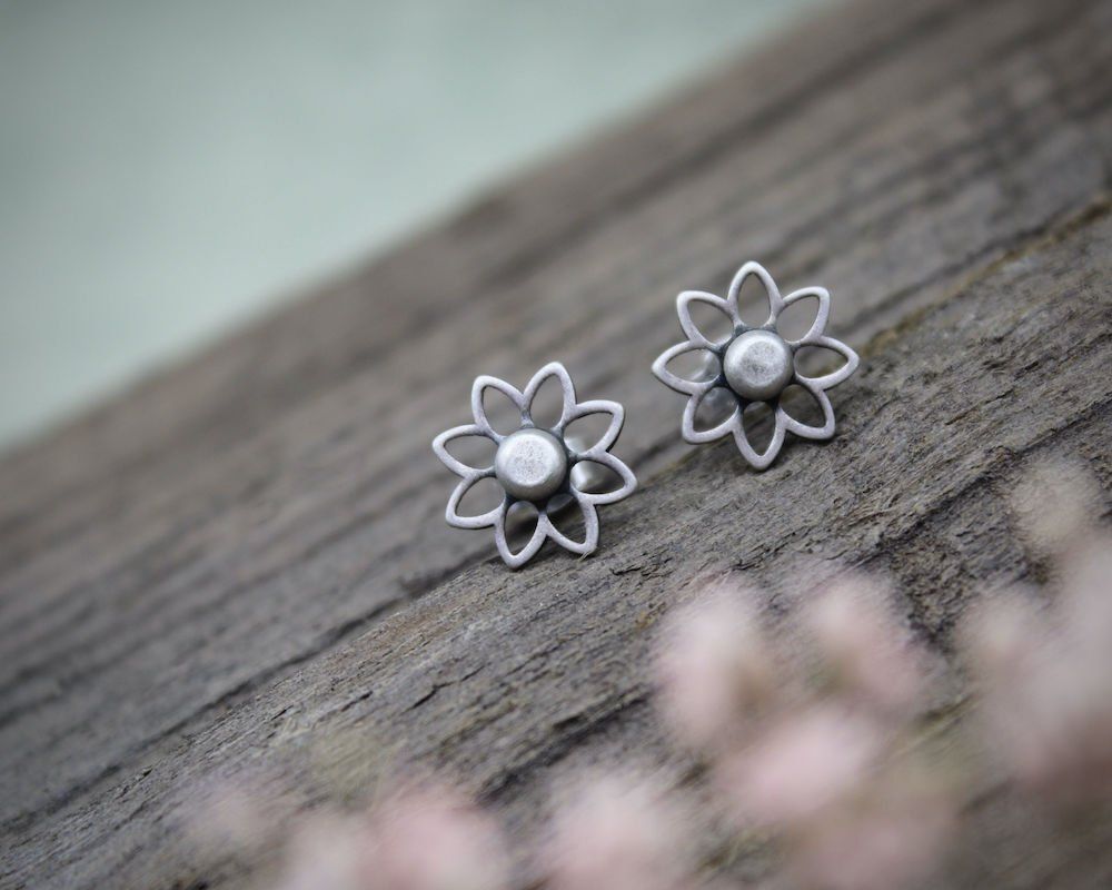 Silver Flower Stud Earrings
