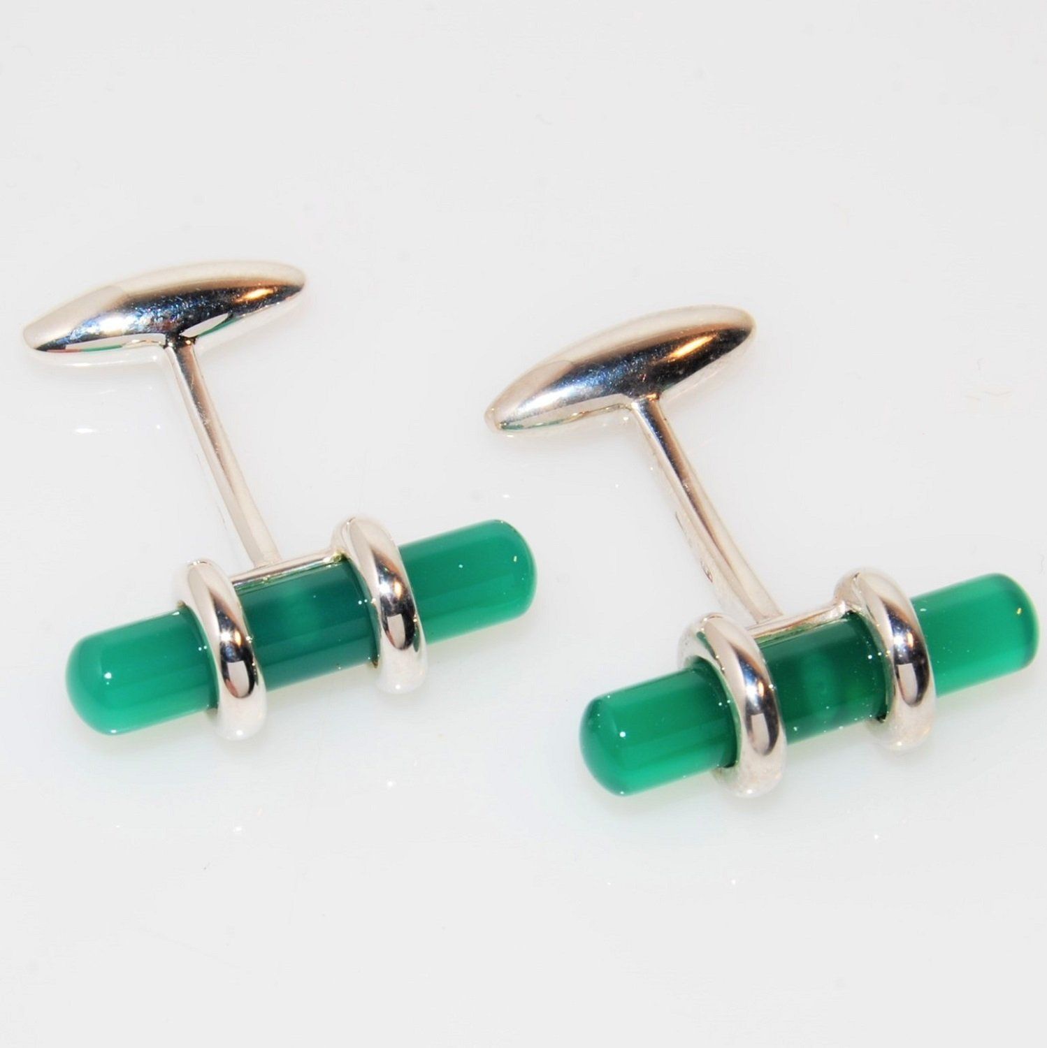 Gemelli In Argento 925000 Con Barretta In Agata Verde