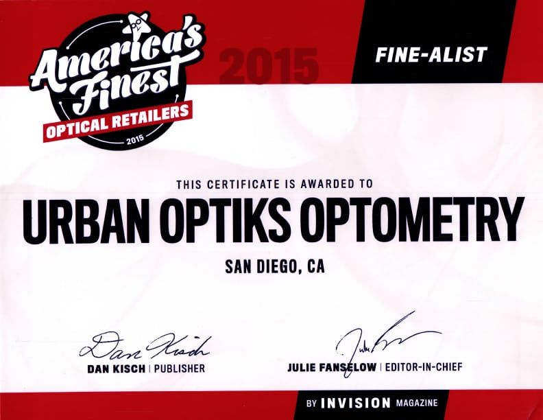 America's Finest Optical Retailer certificate from Invision Magazine