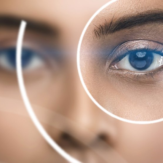 Close up of woman getting an eye exam