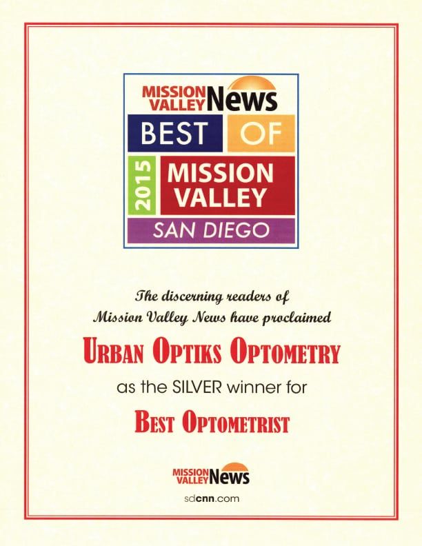 2015 Best of Mission Valley News Award for Best Optometrist