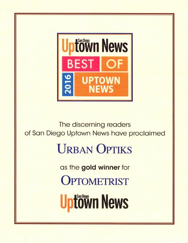 2016 Best of Uptown News Award for Best Optometrist