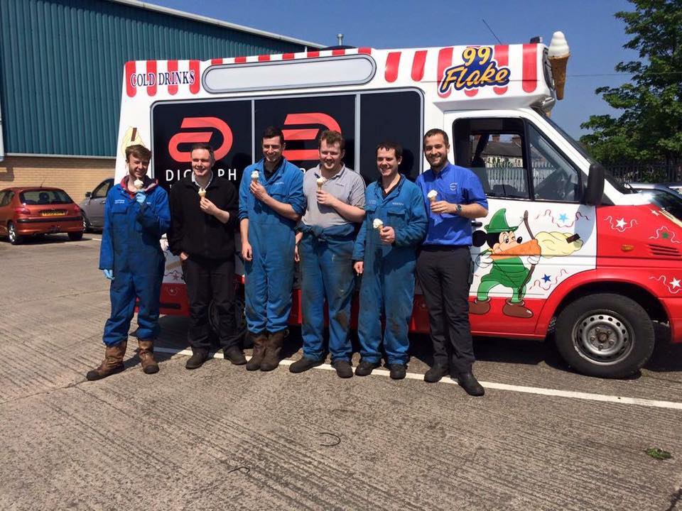 men posing with ice cream