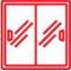 Red outline of double sliding doors.