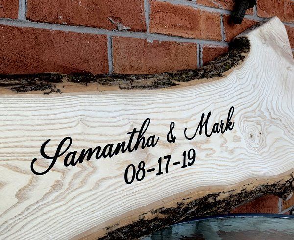 Live edge wood wedding guest book.