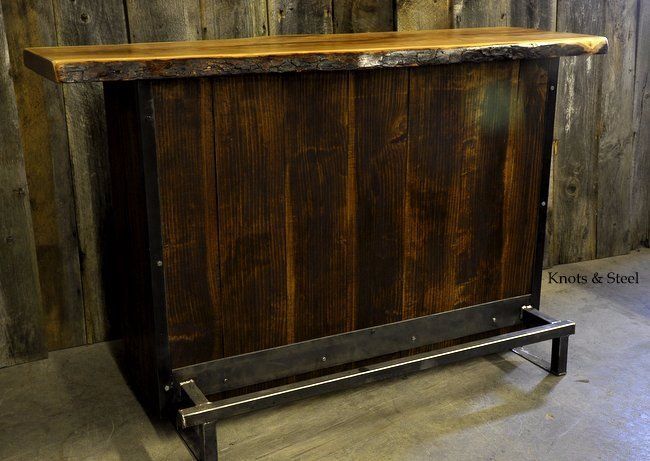 Small Live Edge Bars. Rustic black cherry bar - live edge natural wood slab.