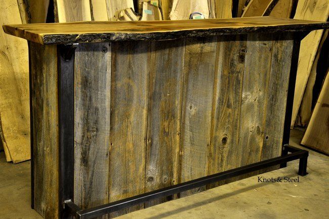 Live Edge Home bar made with barn board, and steel frame.