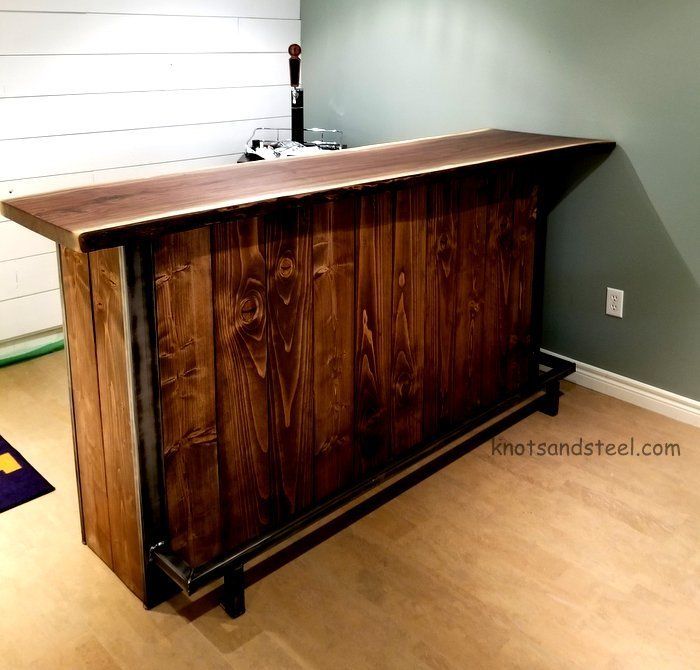 Live edge Walnut with steel home bar. Walnut live edge custom made home bar.