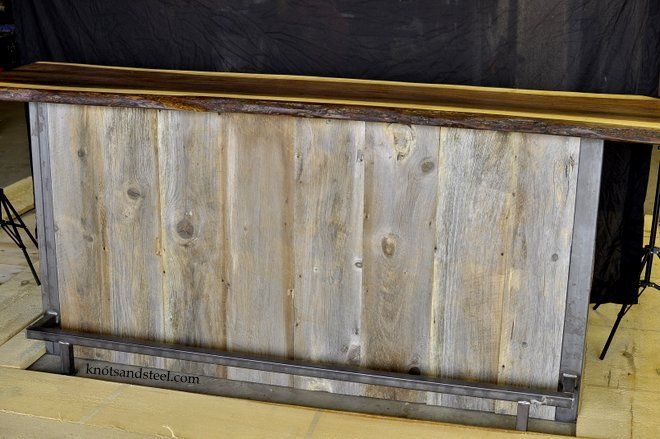 Home bar made with walnut,steel and barnboard.