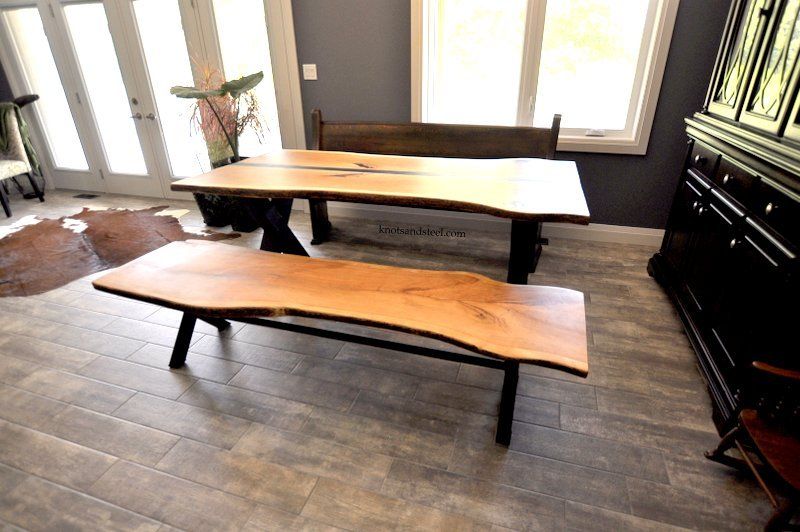 Live edge dining table with bench.