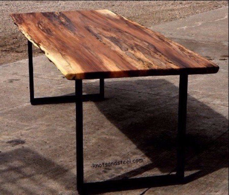 Live edge Spalted Maple dining table with steel legs spalted maple live edge dining table with metal industrial legs