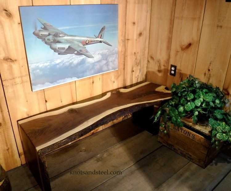 live edge waterfall bench.
