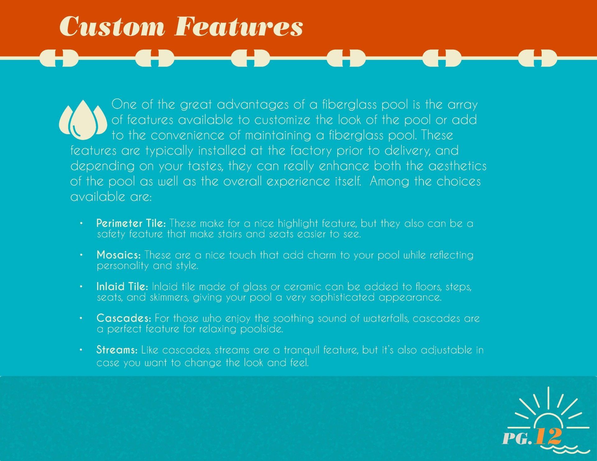 A blue and red page with the words `` custom features '' on it.