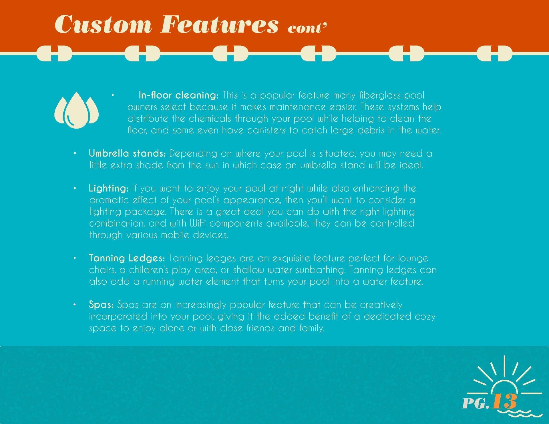 A blue background with a list of custom features on it.