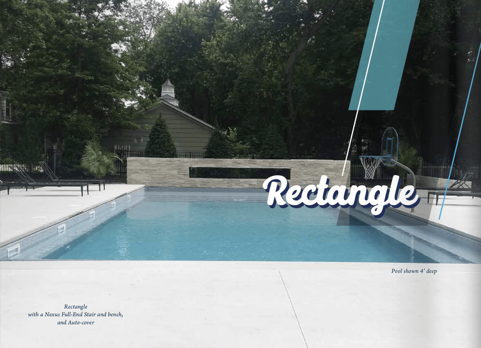 A large swimming pool with the word rectangle above it