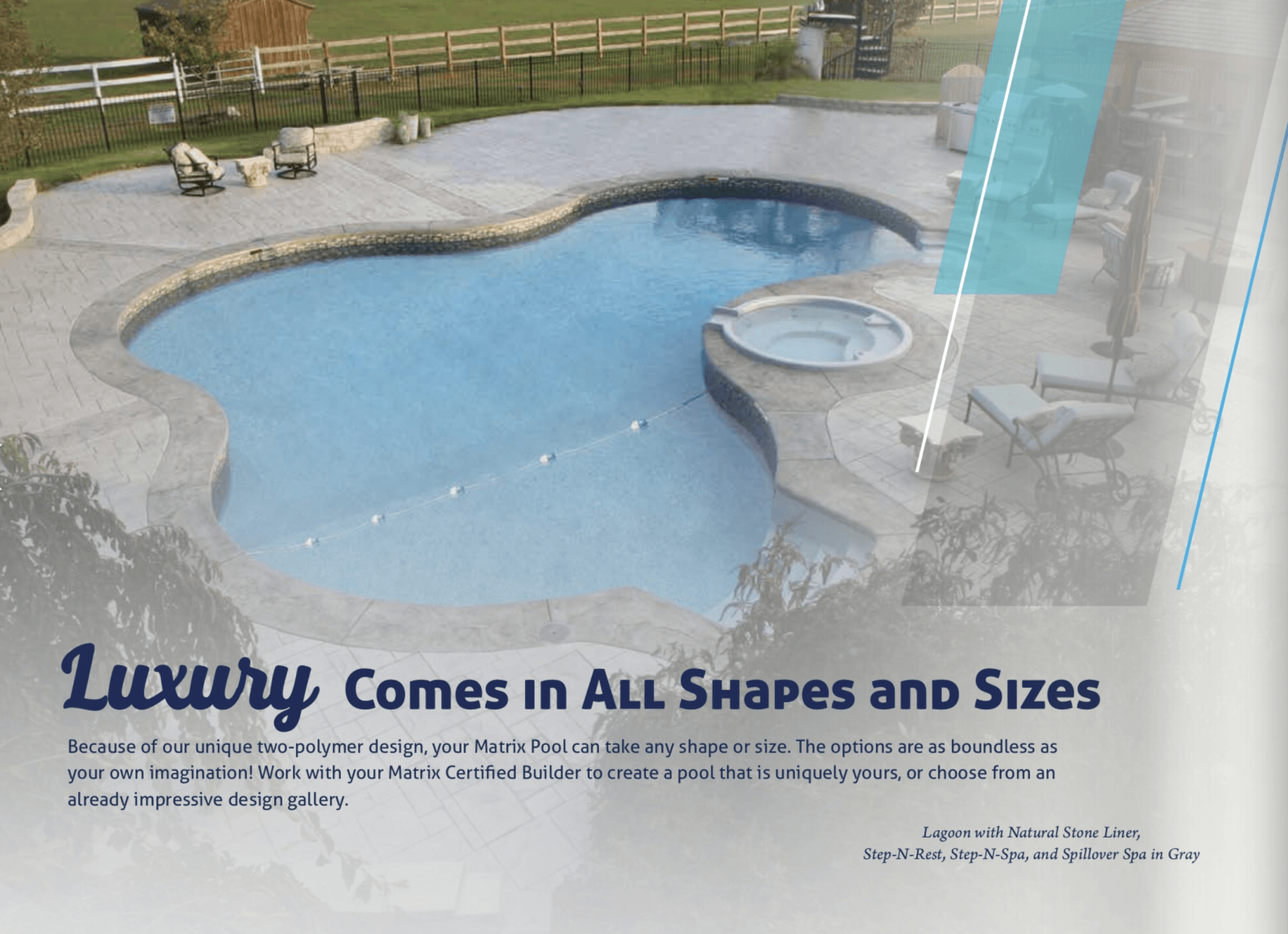 An ad for a swimming pool that says luxury comes in all shapes and sizes