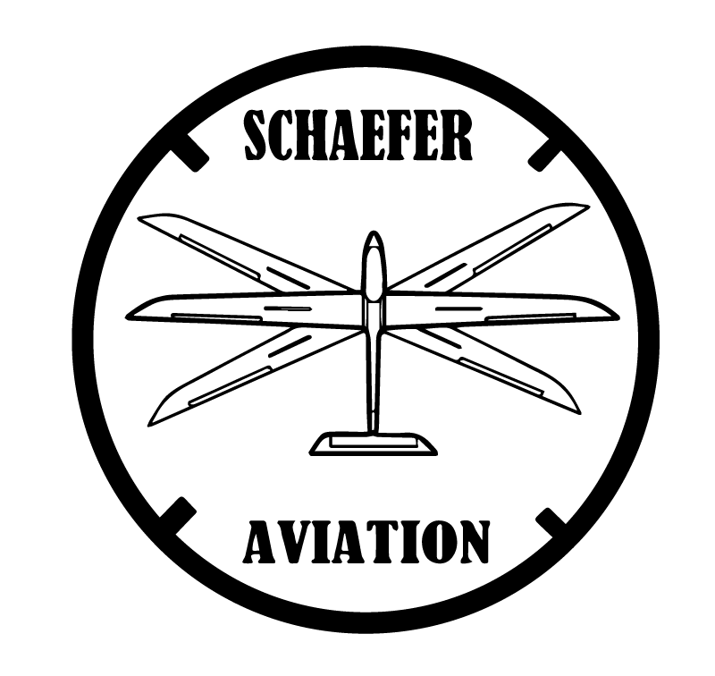 A black and white logo for schaefer aviation