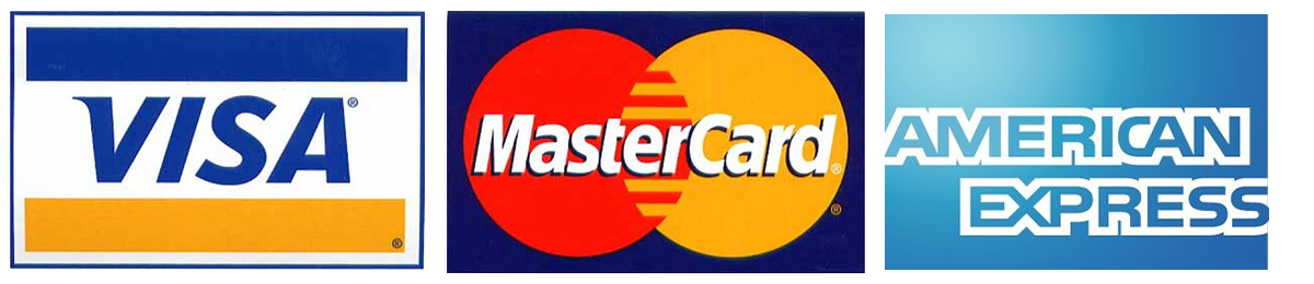 Three logos for visa mastercard and american express