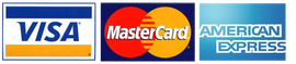 Three logos for visa mastercard and american express
