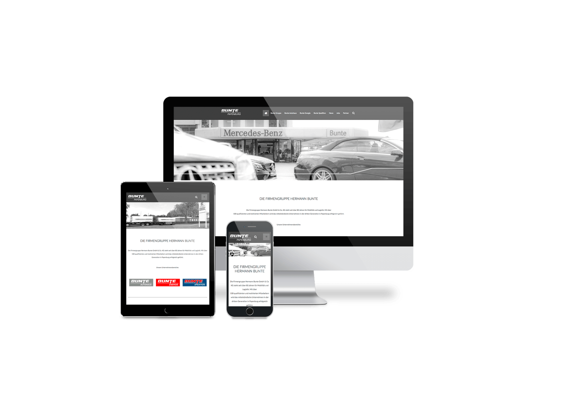 Auf einem Computer, einem Tablet oder einem Mobiltelefon wird eine Website angezeigt.
