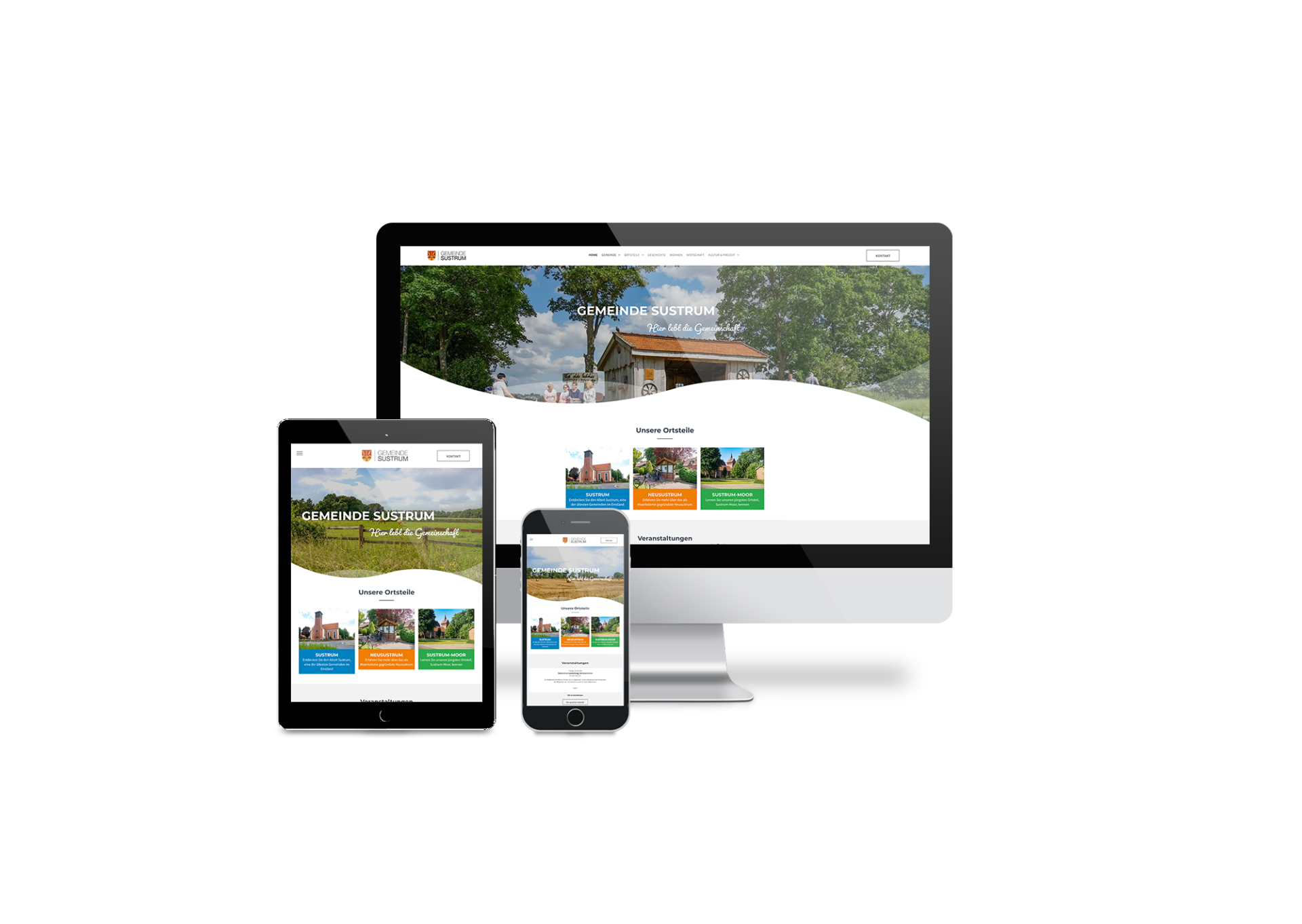 Auf einem Computer, einem Tablet oder einem Mobiltelefon wird eine Website angezeigt.