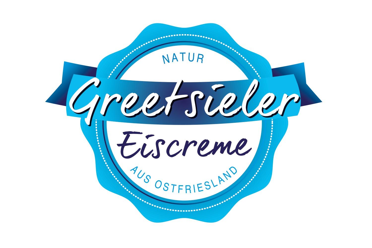 Ein blau-weißes Logo für Greetsieler Eiscreme