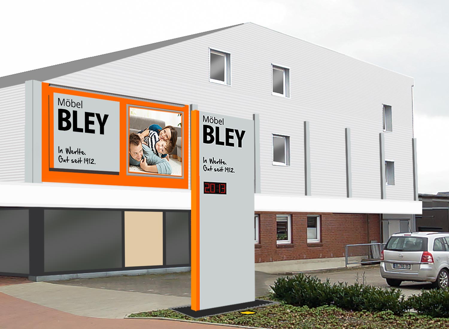 Ein Gebäude mit einem Schild mit der Aufschrift „Bley“ darauf