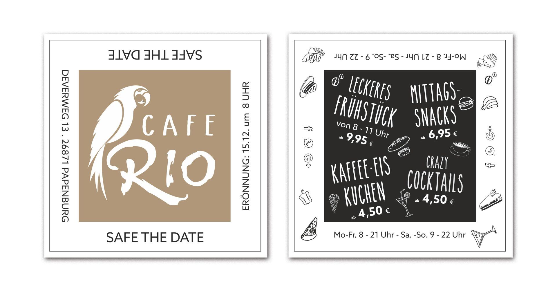 Ein paar Karten mit der Aufschrift „Café Rio“