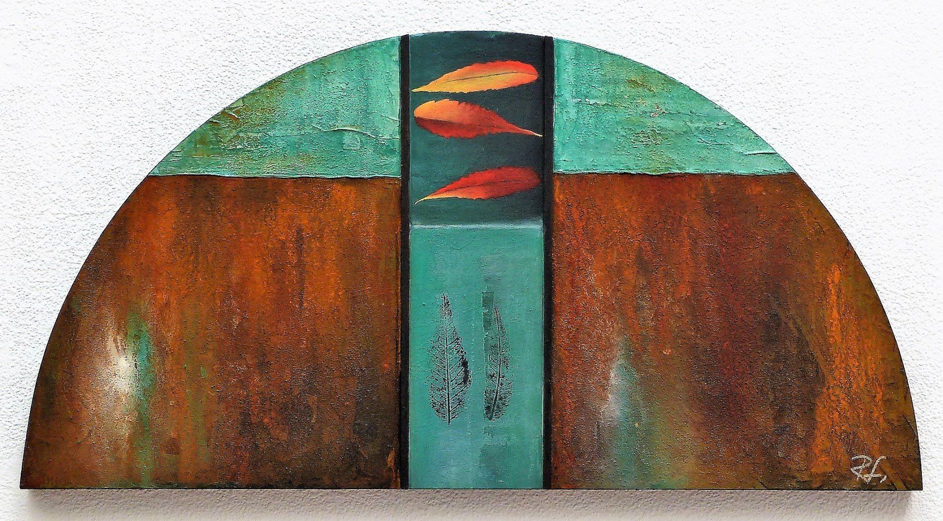 o.T., Acryl auf halbrundem Holzmalkörper