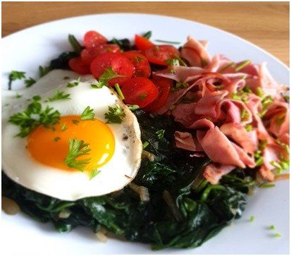 Spinazie met ham en spiegelei gezond eten recept voeding