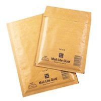 Buste postali imbottite marroni, con marchio Mail Lite Gold.