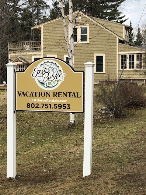 East Burke Rentals sign in East Burke, VT