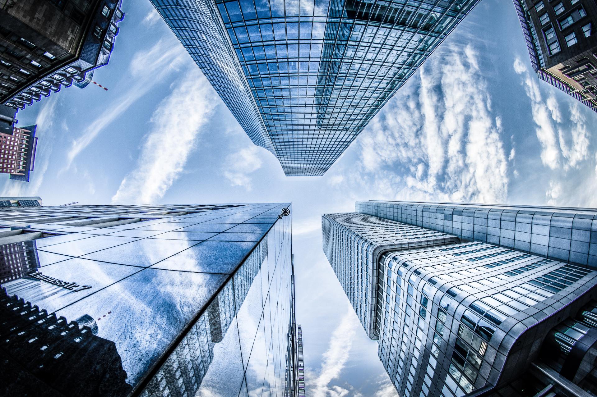 skyscraper with bent safety glass
