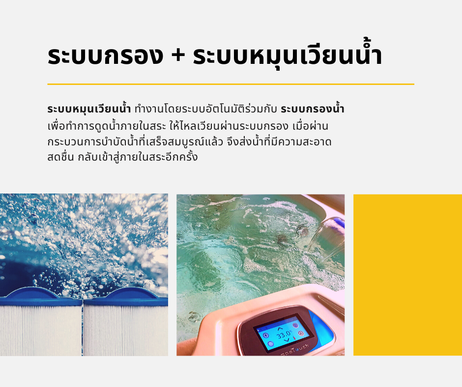 ระบบกรองน้ำ และ ระบบหมุนเวียนน้ำ ภายในสระทวนกระแส Q&G