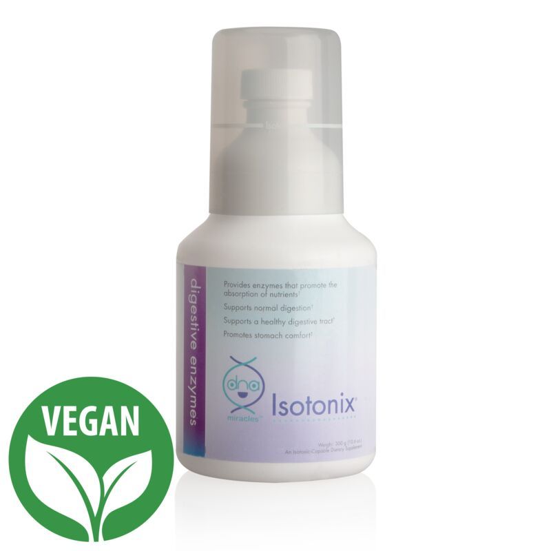 A bottle of isotonix is vegan and contains digestive enzymes