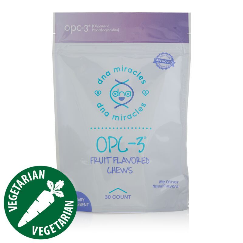A bag of opc-3 fruit flavored chews is vegetarian