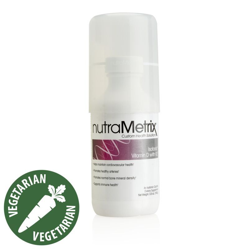 A bottle of nutrametrix with a carrot on it
