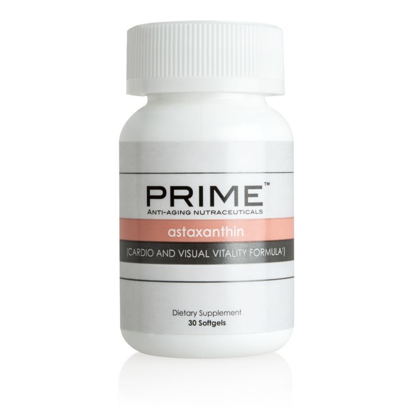 A white bottle of prime astaxanthin dietary supplement