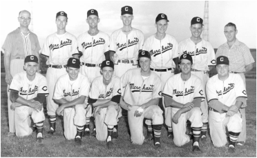 A black and white photo of a baseball team with the letter c on their uniforms