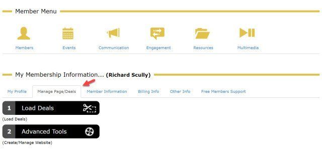 A screenshot of a website showing the member menu