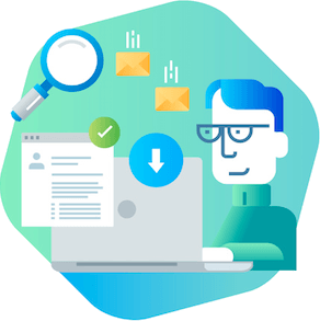 An illustration of a man using a laptop computer